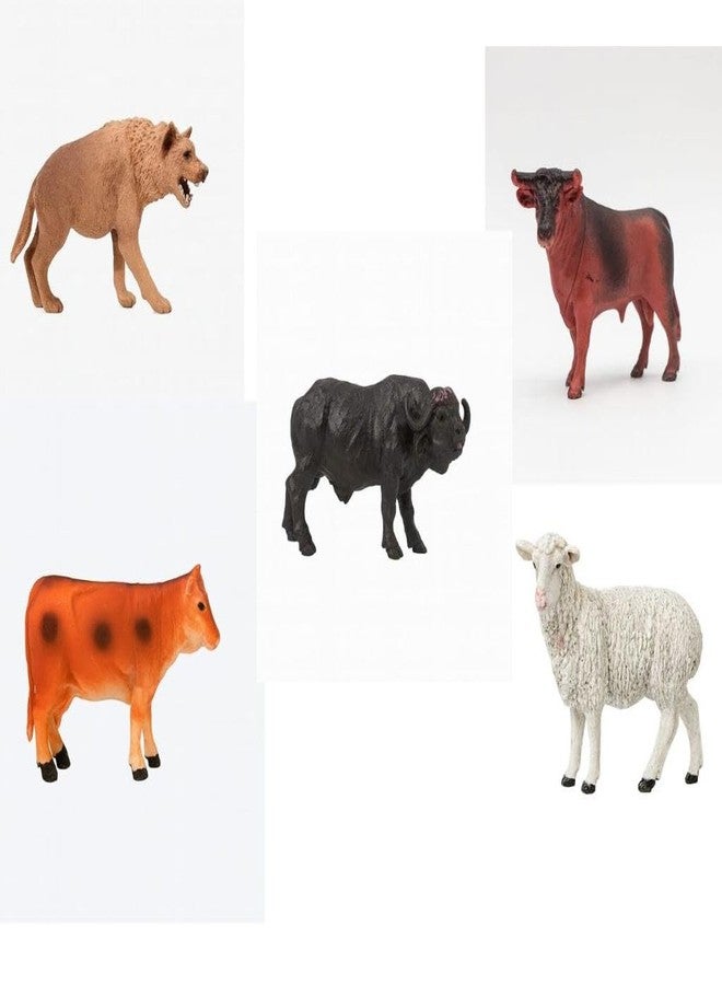 DTR Creation Animal Figurines Toy Set - Pack of 5 | Farm & Wild Animals Learning Toys for Kids | Educational & Realistic Animal Figures for Boys & Girls (Cow, Buffalo, Bear, Sheep, Calf) - Image 1